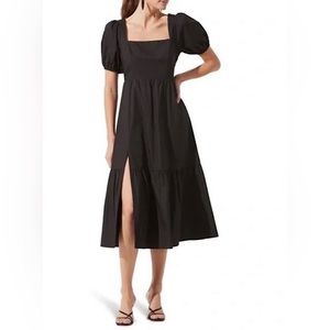 NEW ASTR the Label Poplin Puff Sleeve Tiered Midi Dress